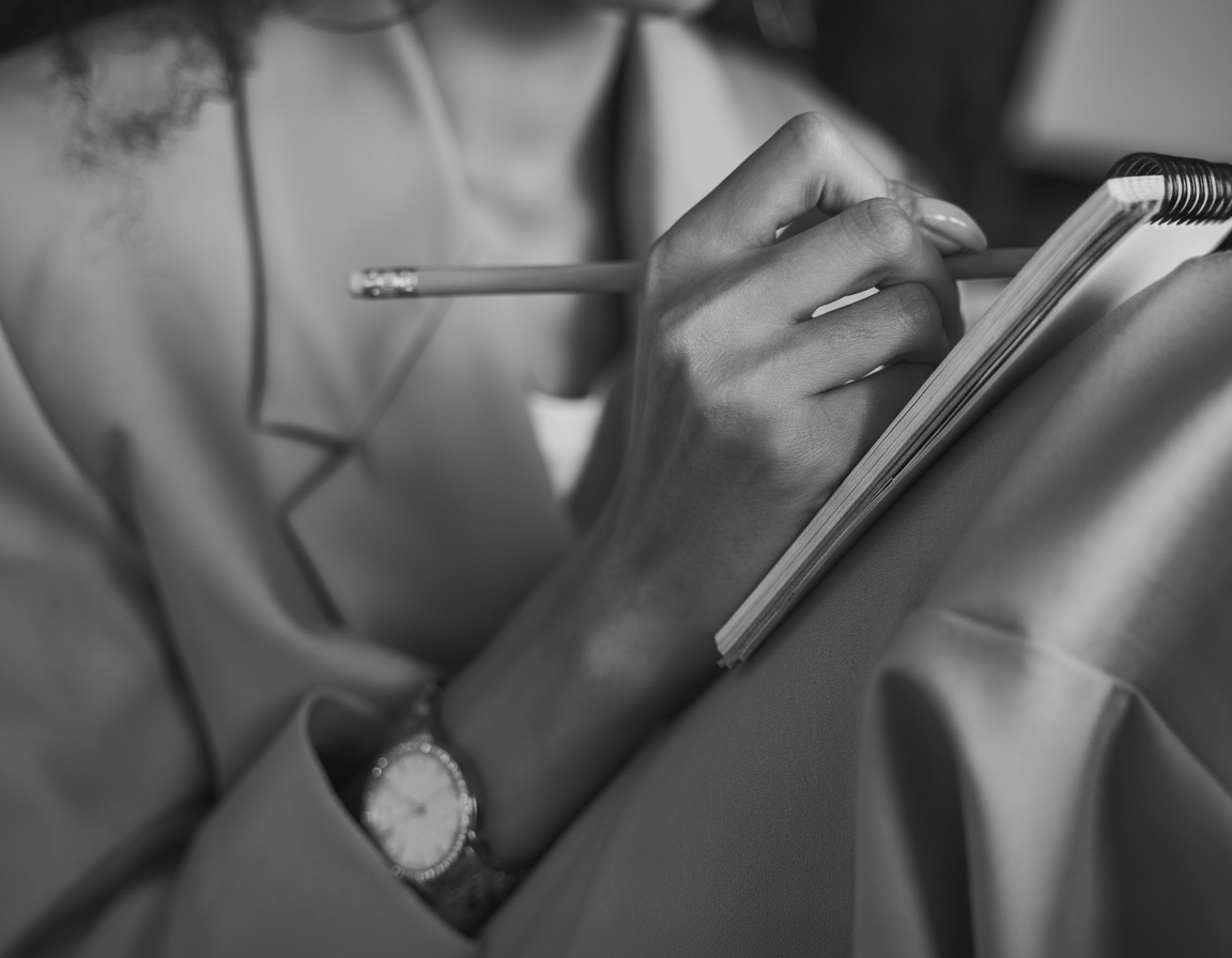 image of a woman sitting cross legged writing on a tablet.